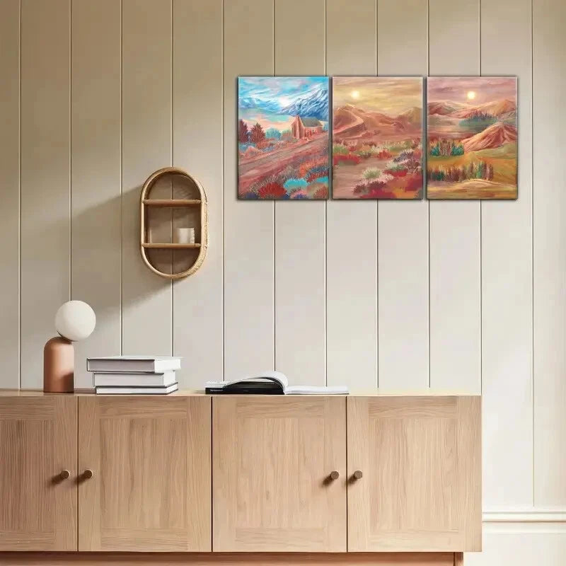 3pcs Mountains and Trees Decoration Poster Metal Print Ready to Hang Art