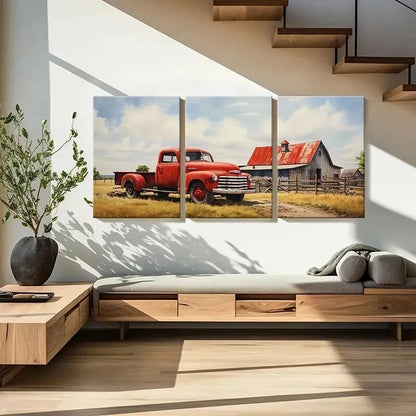 3pcs Retro Country Pickup Truck & Farm Wall Art Set Canvas Framed 40x60cm - High Quality Print 100% Australian Made Wall Canvas Ready to Hang
