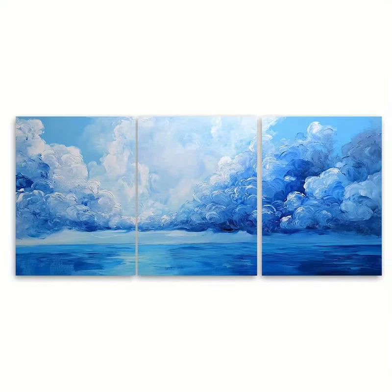 3pcs Blue Seascape Abstract Metal Print Ready to Hang Art