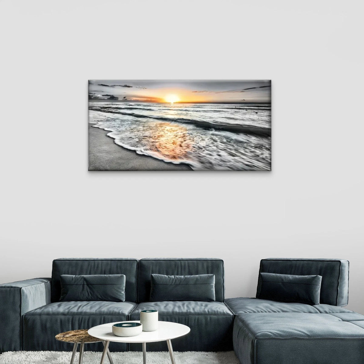 Beach Scene Sun Falls Wall Art Canvas Office Home Room Framed 120x60cm