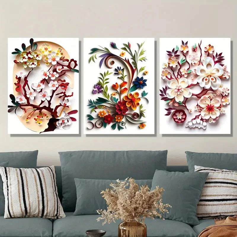 3pcs Exotic Flower Art, Botanical Floral Metal Print Ready to Hang Art