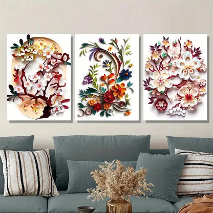 3pcs Exotic Flower Art, Botanical Floral Metal Print Ready to Hang Art