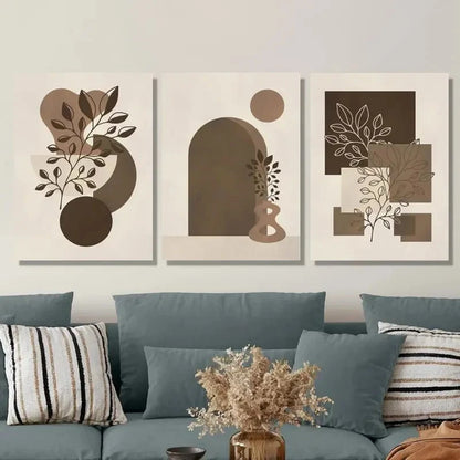 3pcs Geometric Shapes Botanical Leaves Metal Print Ready to Hang Art
