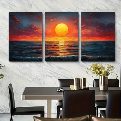 3pcs Large Colorful Abstract Ocean Evening F Wall Art Set Canvas Framed 50x70cm - High Quality Print 100% Australian Made Wall Canvas Ready to Hang
