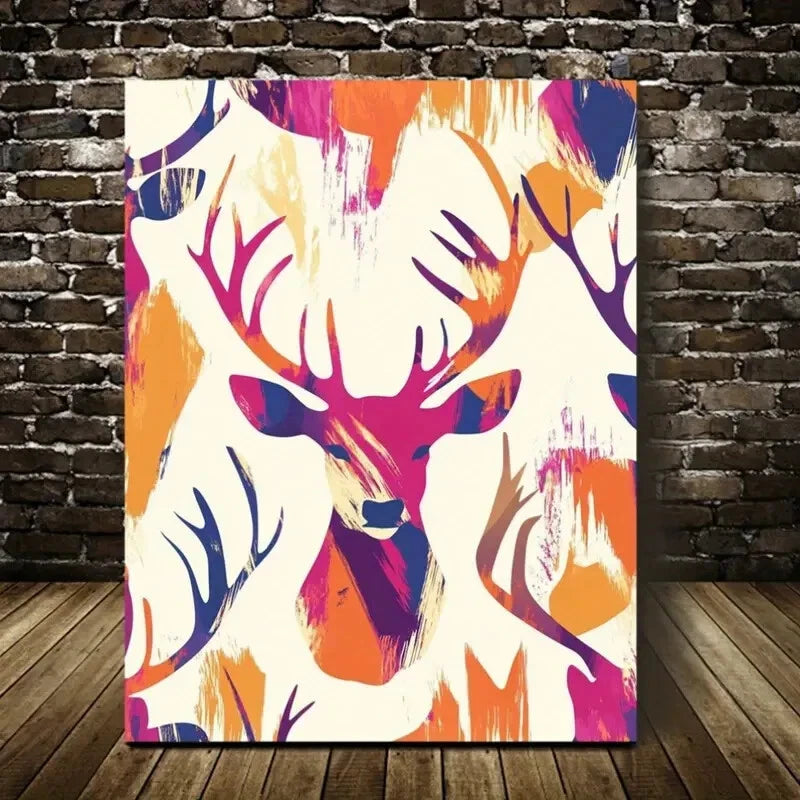 Charming Wildlife Pattern Abstract Deer Painting 40x60cm Metal Print Ready to Hang