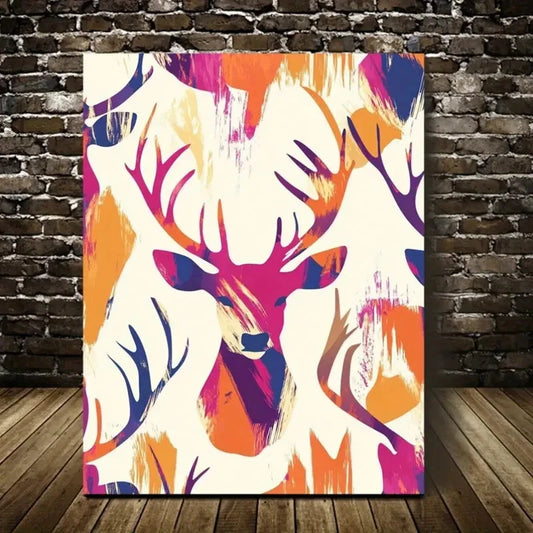 Charming Wildlife Pattern Abstract Deer Painting 40x60cm Metal Print Ready to Hang