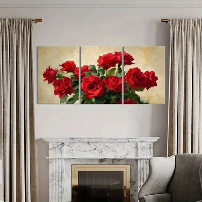 3pcs Red Roses Bouquet Floral Romantic Art Metal Print Ready to Hang Art