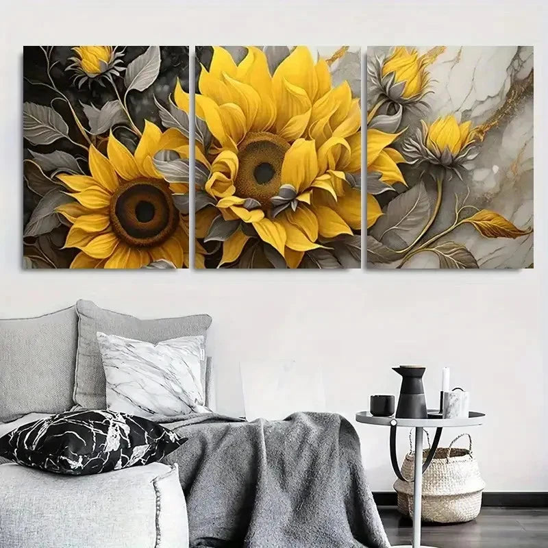 3pcs Yellow Sunflower Painting Metal Print Ready to Hang Art