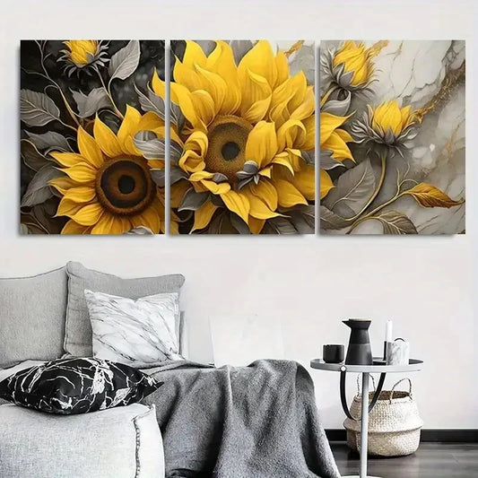 3pcs Yellow Sunflower Painting Metal Print Ready to Hang Art