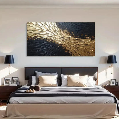 Minimalist Black Golden Deco Wall Art Canvas Office Home Room Framed 120x60cm