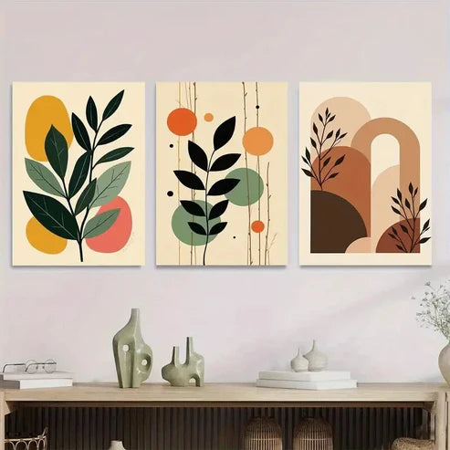 3pcs Abstract Botanical Colorful Wall Art Set Canvas Unframed - High Quality Print 100% Australian Made Wall Canvas