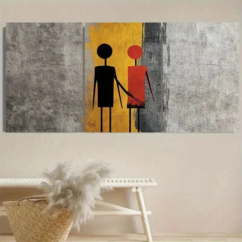 3pcs Stick Figures Tee Minimalist Wall Art Set Canvas Unframed - High Quality Print 100% Australian Made Wall Canvas