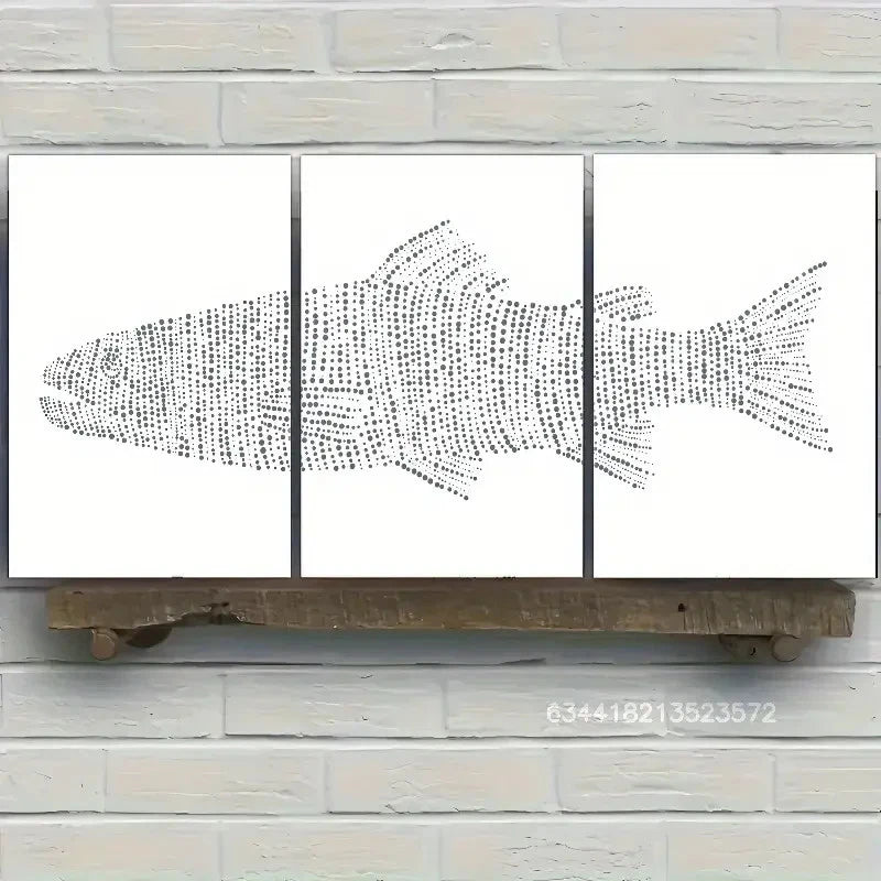 3pcs Trout Art Coastal Minimalist Artwork Metal Print Ready to Hang Art
