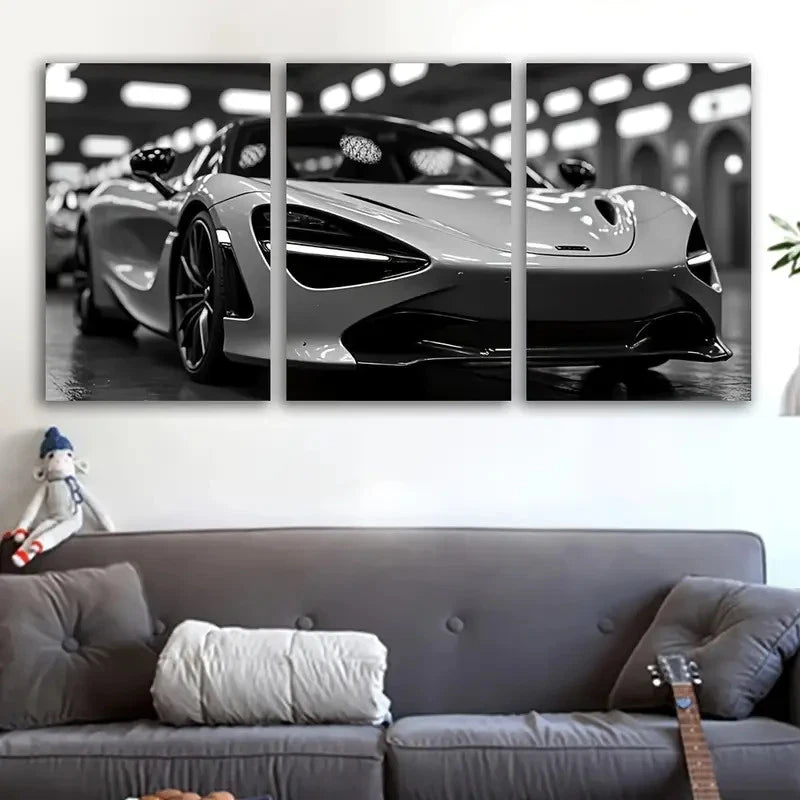 3pcs Black & White Modern Sports Car Collection Wall Art Set Canvas Framed 60x90cm - High Quality Print 100% Australian Made Wall Canvas Ready to Hang