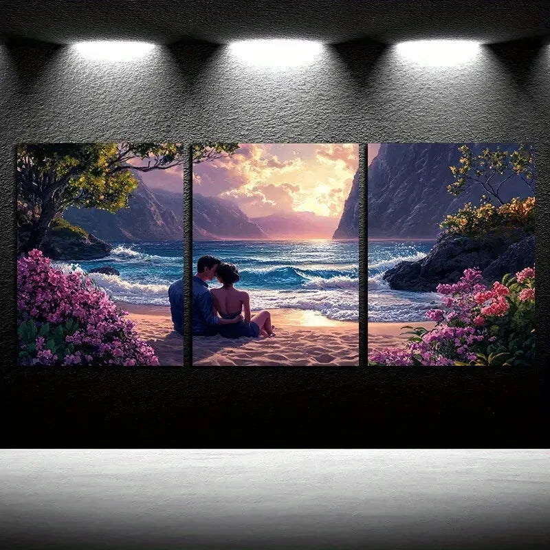 3pcs Couple on Beach Seaside Romance Theme Metal Print Ready to Hang Art