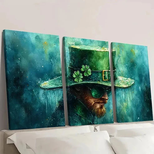 3pcs Leprechaun Hat & Clover Design Wall Art Set Canvas Unframed - High Quality Print 100% Australian Made Wall Canvas