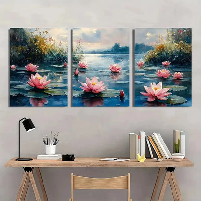 3pcs Water Lily Monet-Inspired Summer Landscape Metal Print Ready to Hang Art