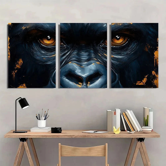 3pcs Gorilla Golden Abstract Modern Metal Print Ready to Hang Art