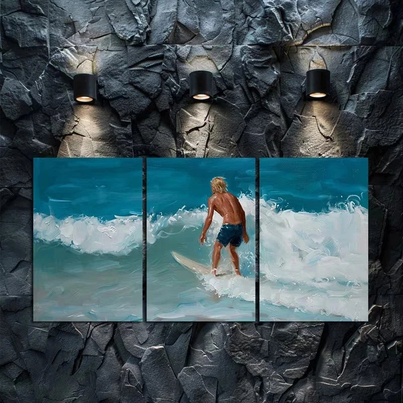 3pcs Ultimate Excitement Brought By Surfing Metal Print Ready to Hang Art