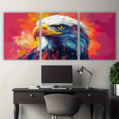 3pcs Geometric Eagle Head Modern Illustration Metal Print Ready to Hang Art