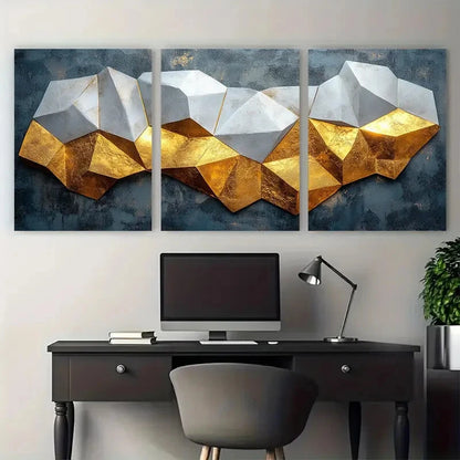 3pcs Modern Geometric White Golden Design Metal Print Ready to Hang Art