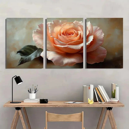 3pcs Peach Rose Flower Art Rose Painting Print Metal Print Ready to Hang Art