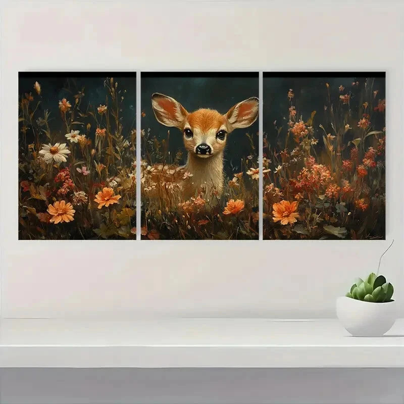 3pcs Giclee French Vibrant Floral & Fauna Design Metal Print Ready to Hang Art