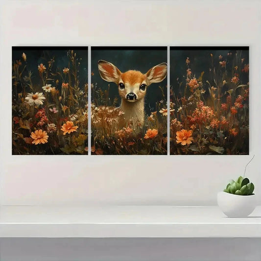 3pcs Giclee French Vibrant Floral & Fauna Design Metal Print Ready to Hang Art