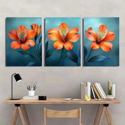 3pcs Vibrant Alstroemeria Lilies | Elegant Floral Metal Print Ready to Hang Art