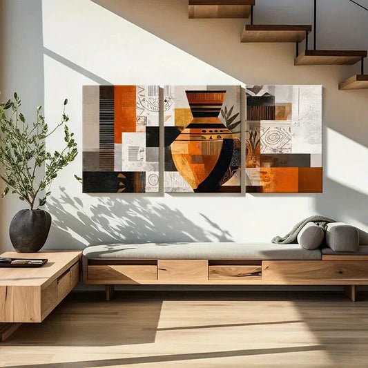 3pcs Abstract Geometric Art Warm Tones Metal Print Ready to Hang Art