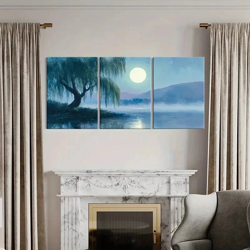3pcs Tranquil Serene Lake & Distant Mountains Metal Print Ready to Hang Art