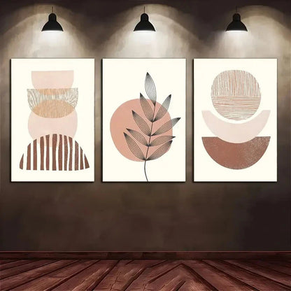 3pcs Featuring Beige Abstract Geometric Leaves Metal Print Ready to Hang Art