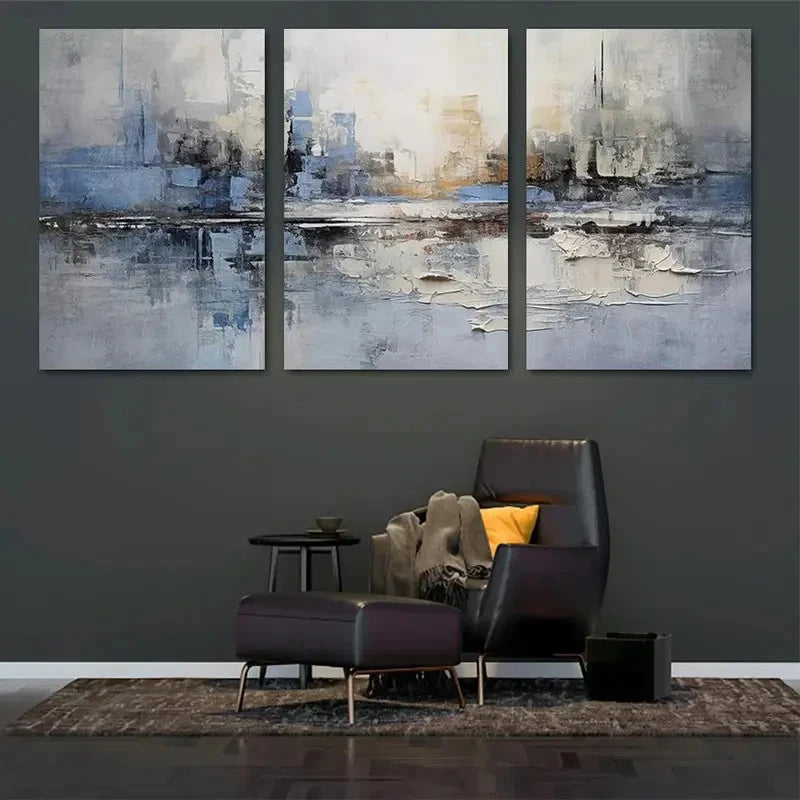 3pcs Minimalist Abstract City Reflection Metal Print Ready to Hang Art