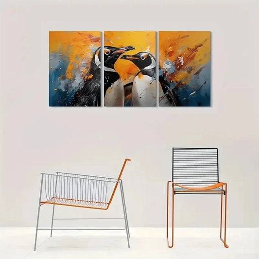 3pcs Modern Abstract Penguin Vibrant Metal Print Ready to Hang Art