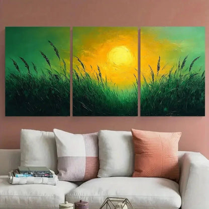 3pcs Abstract Wild Grass Nature Illustration Metal Print Ready to Hang Art