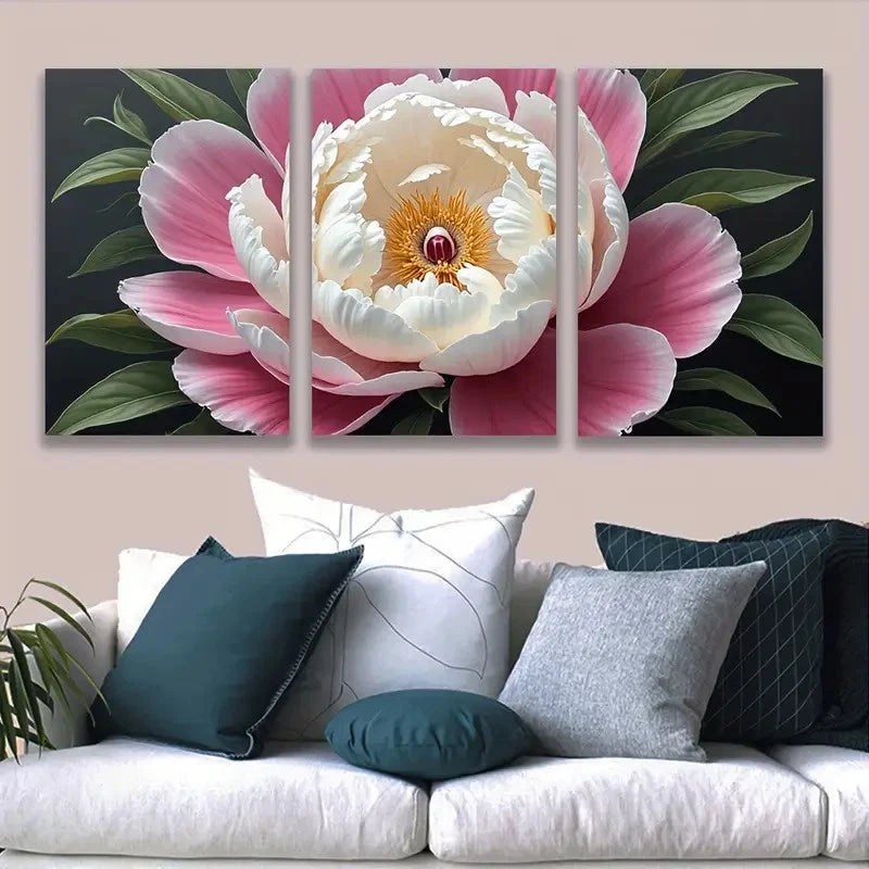 3pcs Pink And White Flower Abstract Wall Art Set Canvas Framed 40x60cm - High Quality Print 100% Australian Made Wall Canvas Ready to Hang