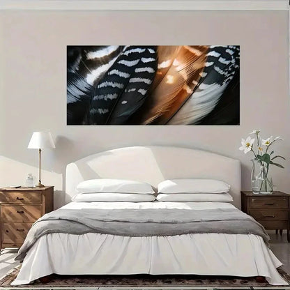 Feathers Black White Brown Wall Art Canvas Office Home Room Framed 120x60cm