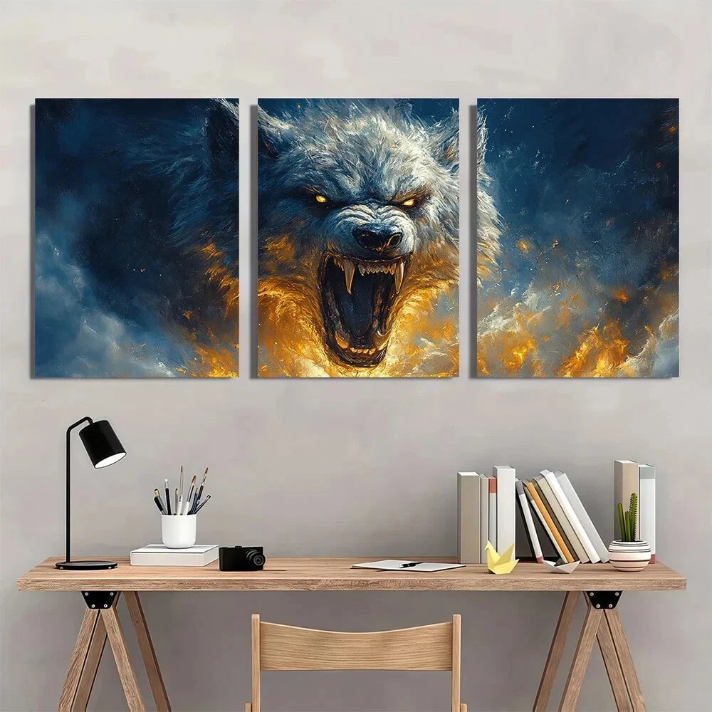 3pcs Halloween Werewolf Snarling Triptych Metal Print Ready to Hang Art