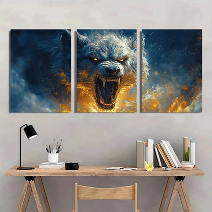 3pcs Halloween Werewolf Snarling Triptych Metal Print Ready to Hang Art