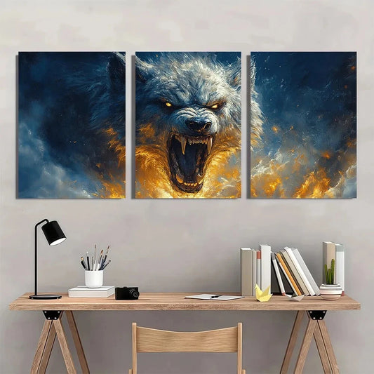 3pcs Halloween Werewolf Snarling Triptych Metal Print Ready to Hang Art