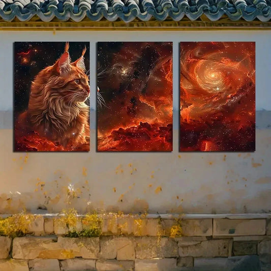 3pcs Cat and Cosmic Galaxy Space Themed Design Metal Print Ready to Hang Art