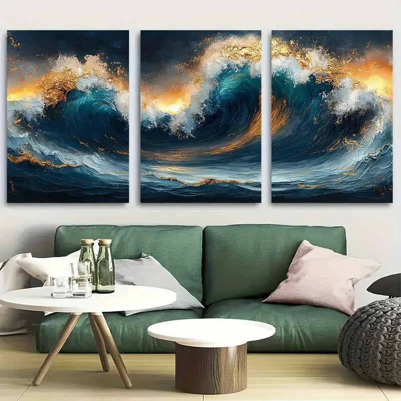 3pcs Surreal Stormy Ocean Wave Metal Print Ready to Hang Art