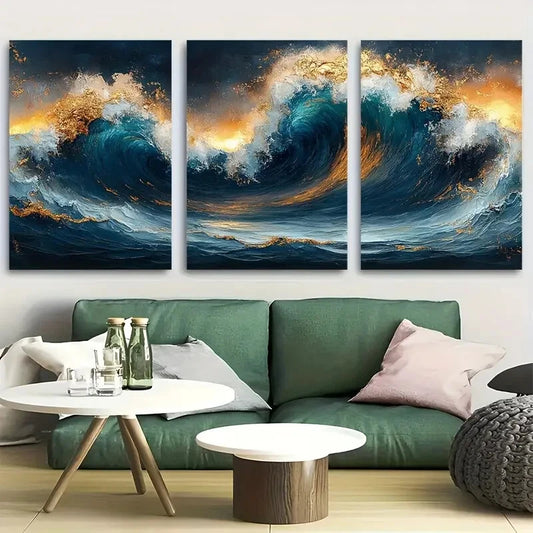 3pcs Surreal Stormy Ocean Wave Metal Print Ready to Hang Art