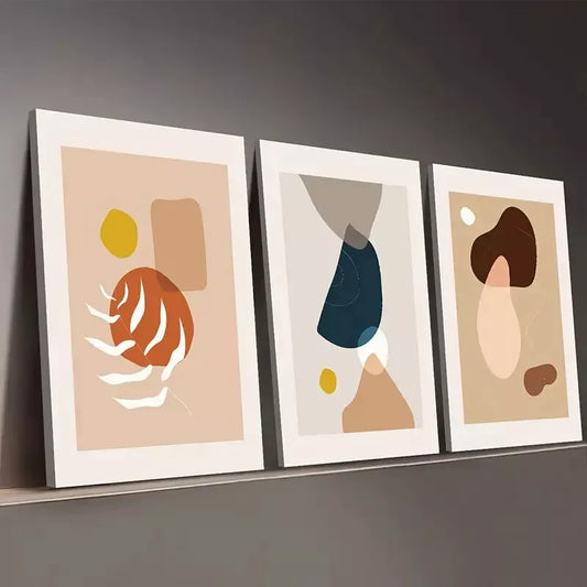 3pcs Bohemian Abstract Modern Graphic Shapes Wall Art Set Canvas Framed 50x70cm - High Quality Print 100% Australian Made Wall Canvas Ready to Hang - Bella Home Decor