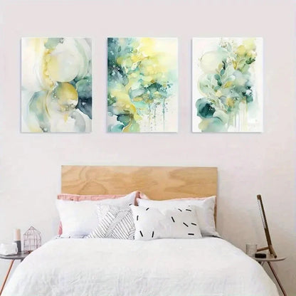 3pcs Blue Floral Abstract Watercolor Metal Print Ready to Hang Art