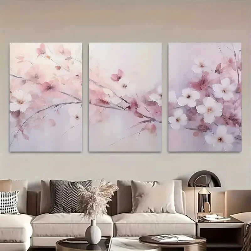 3pcs Blush Pink & Lavender Pastel Floral Dreamy Metal Print Ready to Hang Art