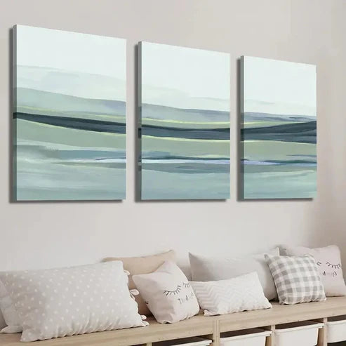 3pcs Rolling Hills Painting in Blue Landscape Wall Art Set Canvas Unframed - High Quality Print 100% Australian Made Wall Canvas