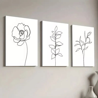 3pcsModern Minimalist Botanical Black LineArt Set Canvas Framed 50x70cm -  High Quality Print 100% Australian Made Wall Canvas Ready to Hang