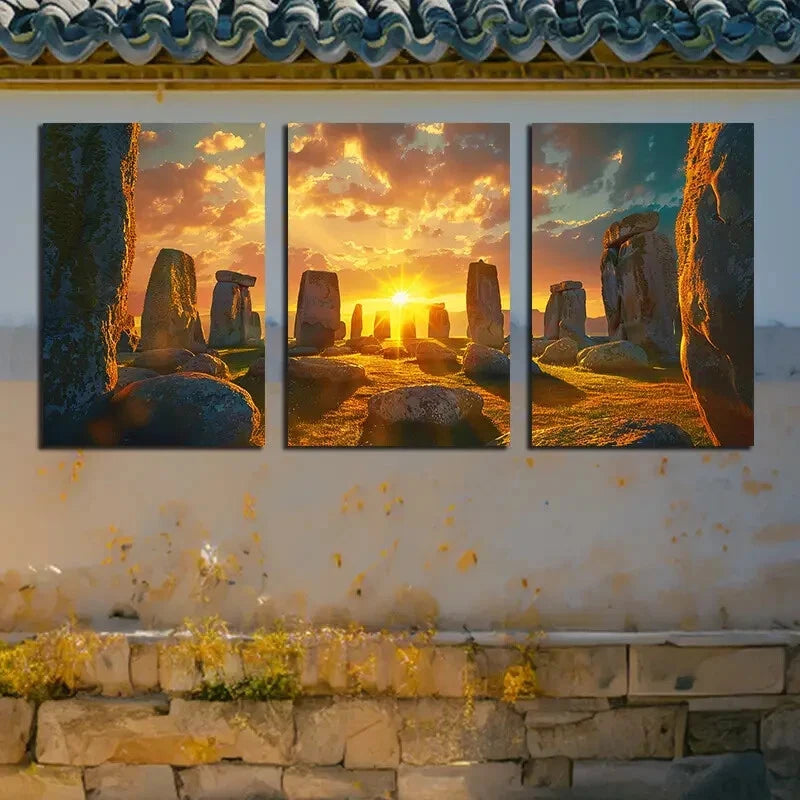 3pcs Stonehenge At Dusk IllustrationMetal Print Ready to Hang Art