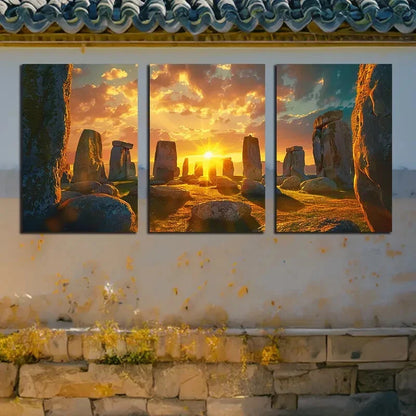 3pcs Stonehenge At Dusk IllustrationMetal Print Ready to Hang Art